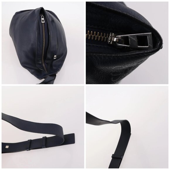 LOEWE Anagram Anton Backpack Leather Navy Silver Auth bs28942 - Picture 15 of 16